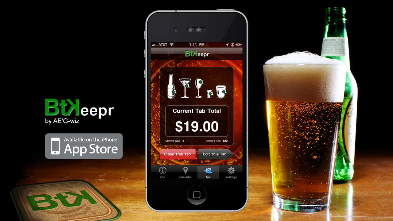 Promotional poster for the BarTab Keeper iOS app